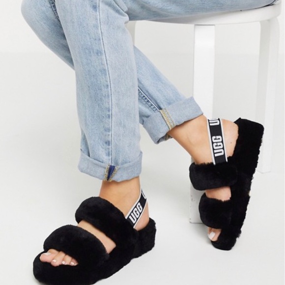 UGG Oh Yeah logo double strap sandals in black - Picture 1 of 8